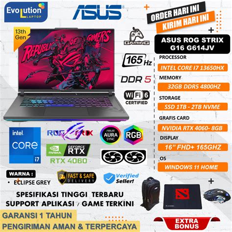 Jual Laptop Gaming Asus Rog Strix G16 G16 G614jv Intel Core I7 13650hx Ram 32gb 2tb Ssd Rtx4060