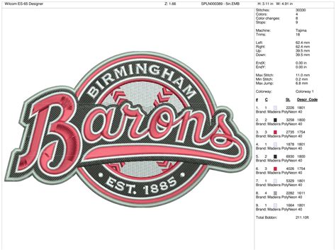 Birmingham Barons Baseball Sports Embroidery Logo In 4 Sizes