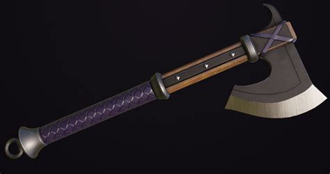 3d Model Battle Axe 14 Violet Handle All Pbr Unity Ue Textures Included Vr Ar Low Poly