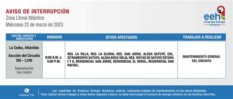 EEH anuncia cortes de energía eléctrica para este miércoles