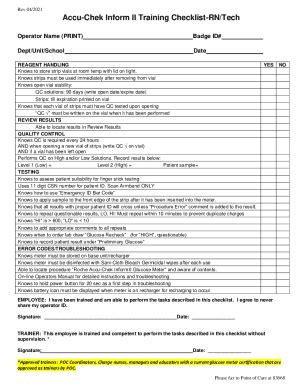 Fillable Online Accu Chek Inform Ll Training Checklist RN Tech Fax