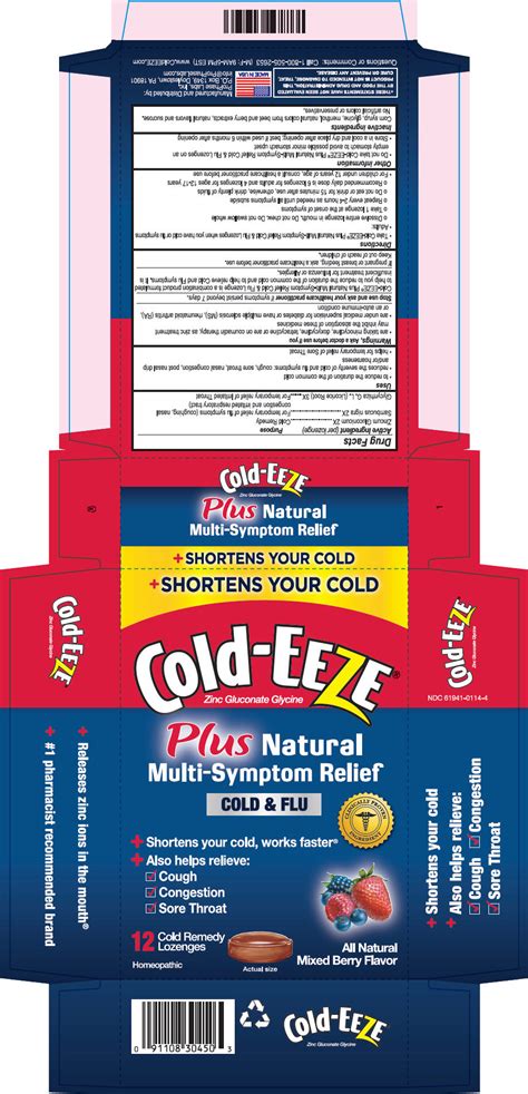 Cold Eeze Plus Natural Multi Symptom Relief Zinc Gluconate Sambucus