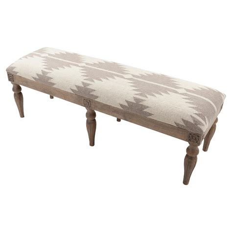 Finley Global Bazaar Grey Wool Upholstered Brown Bench Kathy Kuo Home