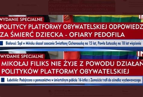 Zmarł syn Magdalena Filiks PO paski TVP Info skargi do KRRiT