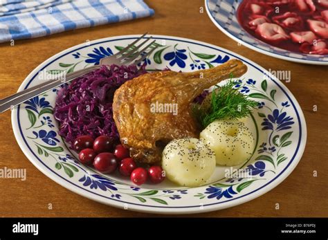 Ente Mit Rotkohl Borschtsch Suppe Polnisches Essen Stockfotografie Alamy