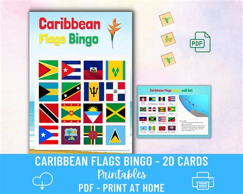 Caribbean Flags Bingo Digital Printable Game | PDF Kids Activity Set