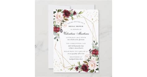 Burgundy Pink Floral Gold Geometric Bridal Shower Invitation Zazzle