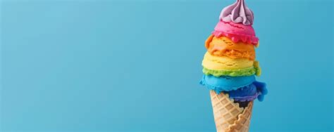 Premium Photo Rainbow Swirl Ice Cream Cone Against A Blue Background