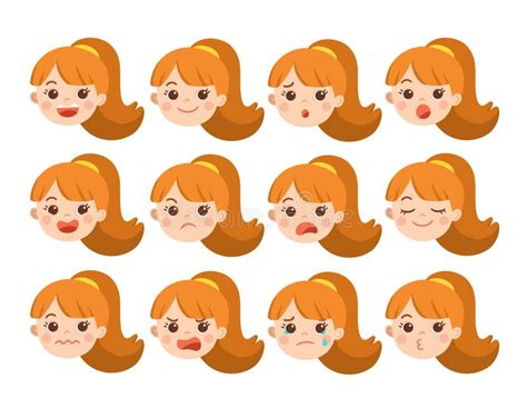 Sistema De Emociones Adorables Del Facial De La Muchacha Ilustración