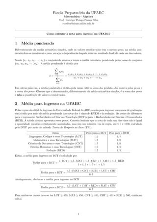 Como calcular a média do ENEM para ingresso na UFABC PDF