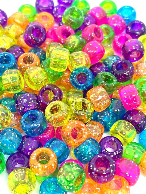 Rainbow Glitter Kandi Beads 9mm Barrel Beads Glitter Beads - Etsy