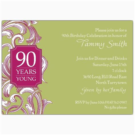 90 Birthday Invitation Wording 90th Birthday Border Scroll Moss