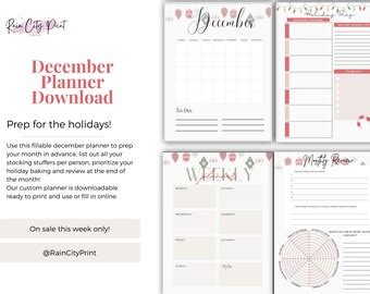 December Weekly Planner Instant Download Printable Planner - Etsy