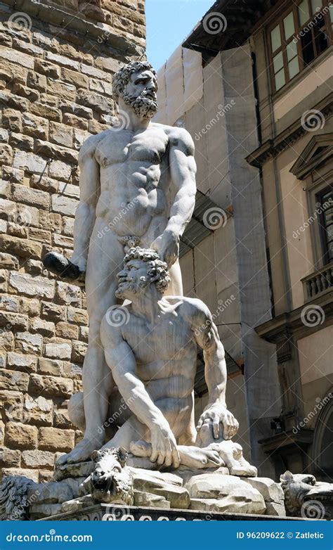 Hercules And Cacus Statue In Piazza Della Signoria In Florence Stock