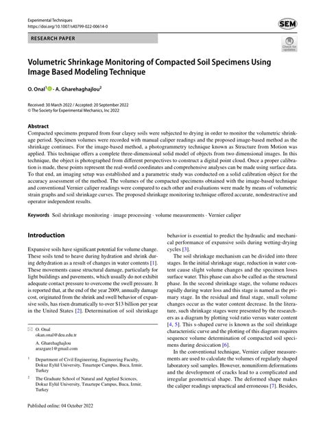 PDF Volumetric Shrinkage Monitoring Of Compacted Soil Specimens Using