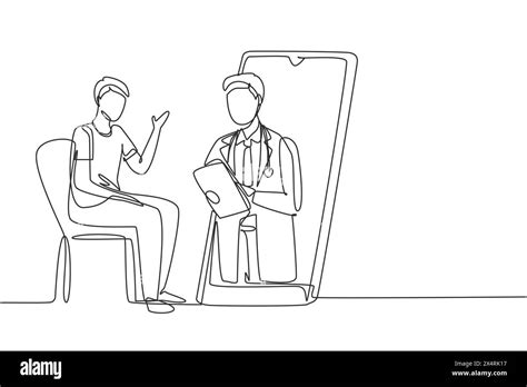 Continuous One Line Drawing Male Doctor Holding Clipboard Checking