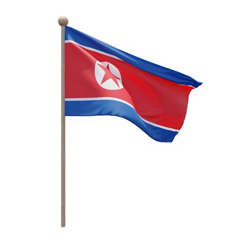 North Korea 3d Illustration Flag On Pole Wood Flagpole 11234921 PNG