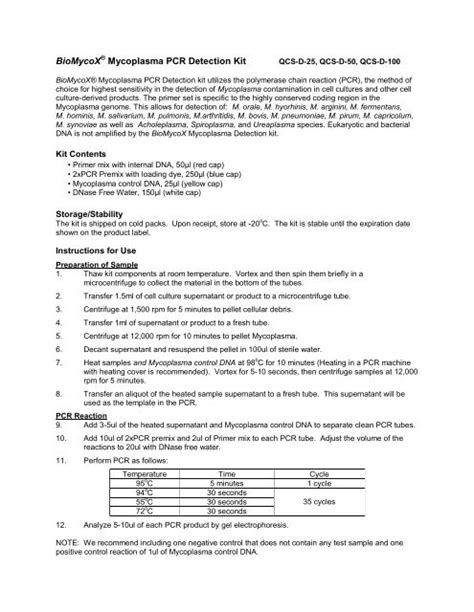 Biomycox Mycoplasma Pcr Detection Kit Qed Bioscience