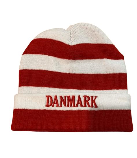 Danmark strik hue, hvid/rød - Original Fanshop