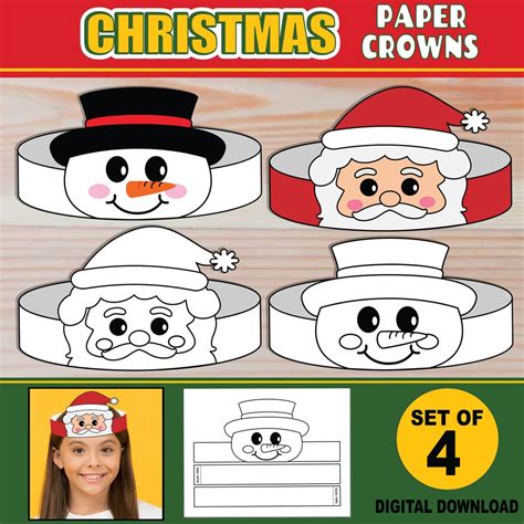 Christmas Paper Crowns For Kids Printable Paper Hat Headbands Craft