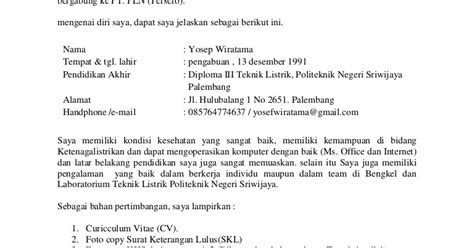 Contoh Surat Lamaran Kerja Sebagai Teknisi Listrik