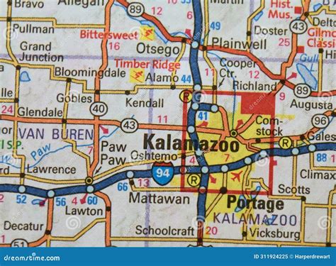 Map Image of Kalamazoo, Michigan Stock Image - Image of landmarks ...