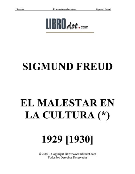 Freud Sigmund Malestar En La Cultura El Sigmund Freud El Malestar