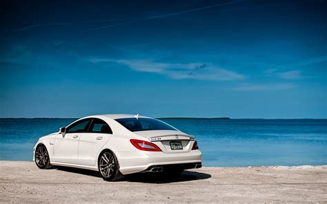 Wallpaper White Mercedes Benz Rear View Mercedes Cls63 AMG