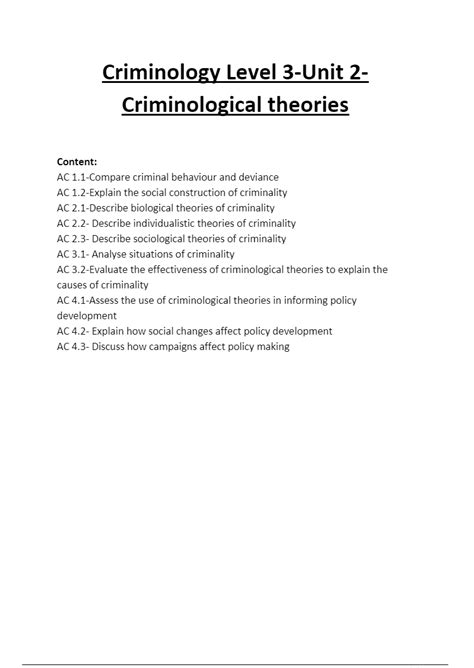 Criminology Level 3 Unit 2 Criminological Theories