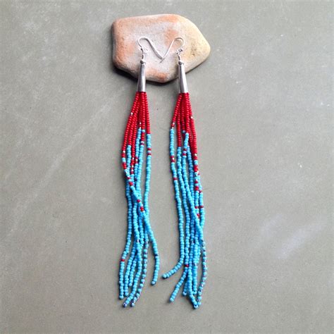 Seed Bead Earrings Sterling Silver Cones Rocket Fringe W