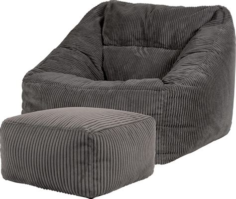 Icon Pouf Fauteuil en Velours Côtelé Morgan et Tabouret XXL Pouf Geant