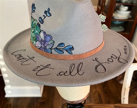 Hand Burned Wide Brim Felt Fedora Hat For Women Rancher Hat Etsy