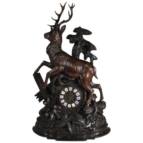 Late Th Century Black Forest Stag Mantel Clock For Sale At Stdibs