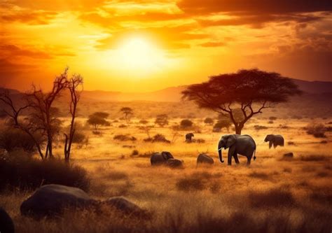 Premium Photo Safari Sunset With Animals Nature Wildlife Savannah