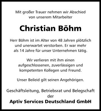 Traueranzeigen Von Christian B Hm Trauer Ms