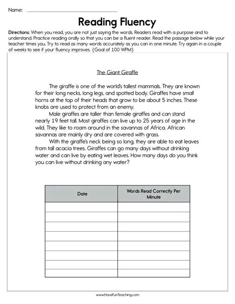 Reading Fluency Worksheet By Teach Simple