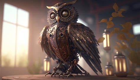 Premium Photo Metal Owl Statue Ai Generative