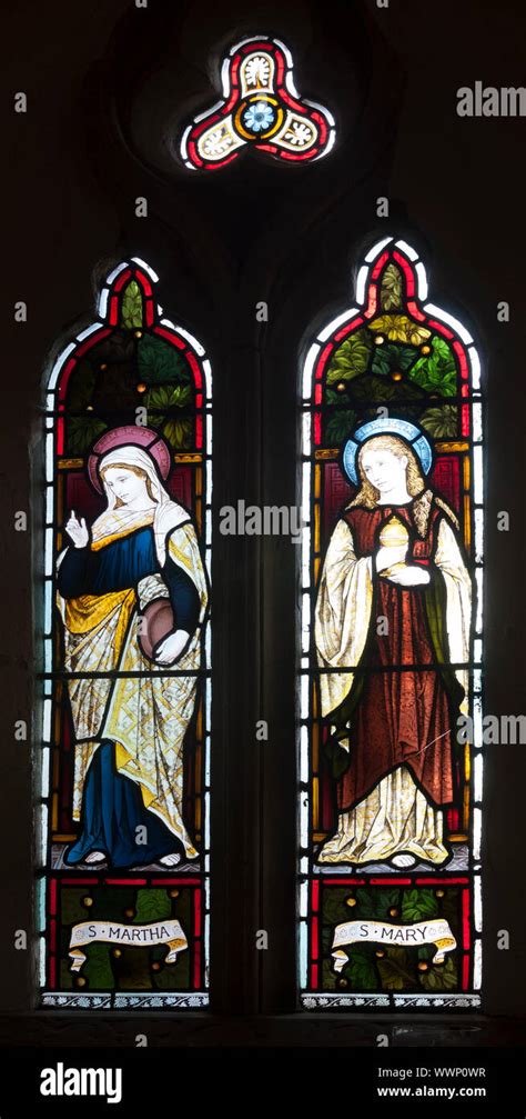 Saints Martha And Mary Stained Glass St Nicholas Church Shangton Leicestershire England Uk