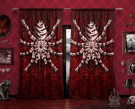 Goth Spider Blackout Curtains Long Window Panels Dark Art Print Gothic Home Decor Tarantula