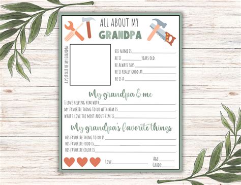 All About My Grandpa Printable Personalized T For Grandpa Grandpa