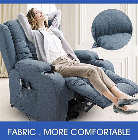 Electric Massage Chair Recliner Linen Fabric Sofa Lift Motor Armchair 8 Point Heating Blue