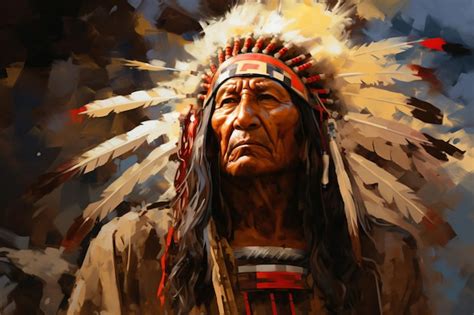 Premium Photo | A painting of a native american man with feathers