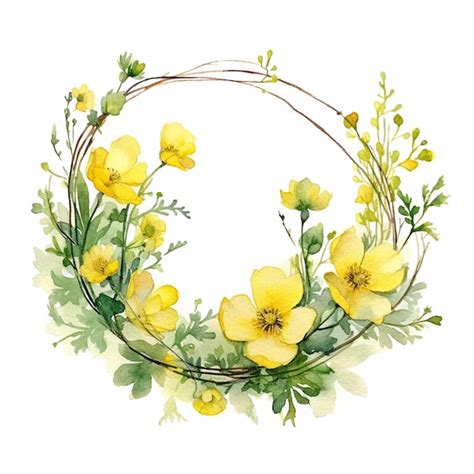 Premium AI Image A Watercolor Painting Of A Wreath Of Yellow Flowers