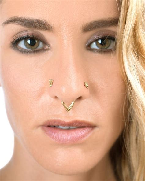 Nose Piercing Set Gold Nose Studs Gold Septum Ring K Etsy Nose