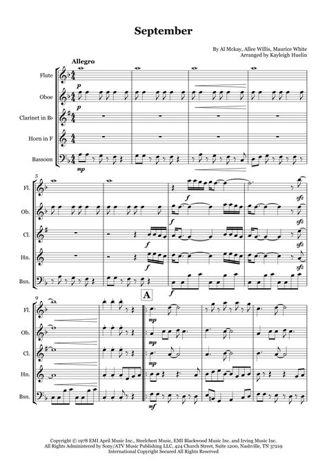 September Arr Kayleigh Huelin By Earth Wind Fire Sheet Music For