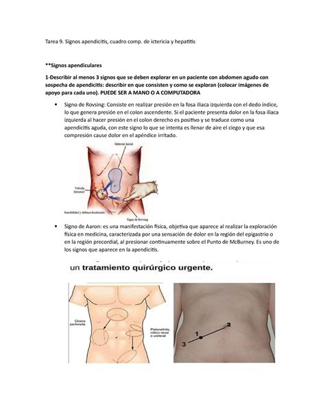 Tarea 9 Apendicitis Tarea 9 Signos Apendicitis Cuadro Comp De Ictericia Y Hepatitis