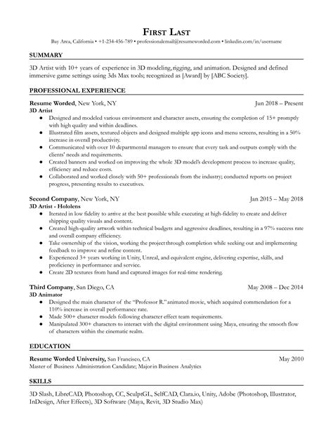 3D Modeler Resume Examples For 2025 Resume Worded