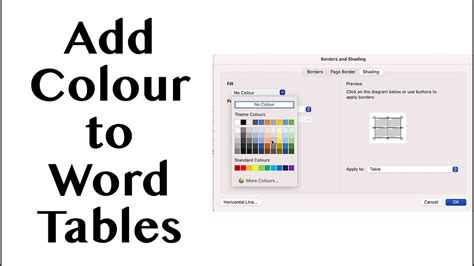 Word Formating Tables Using Shading To Add Colour Including Individual