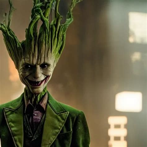 Film Still Of Groot As The Joker In The New Joker Film Stable