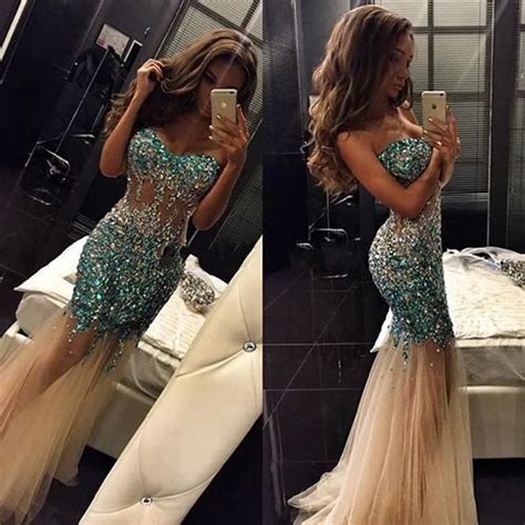 2016 Sparkling Rhinestone Mermaid Prom Dresses Sweetheart Backless